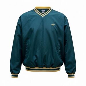 Vintage Y2k Reebok V-Neck Windbreaker Pullover Jacket Teal Gold Men’s L 90s Logo